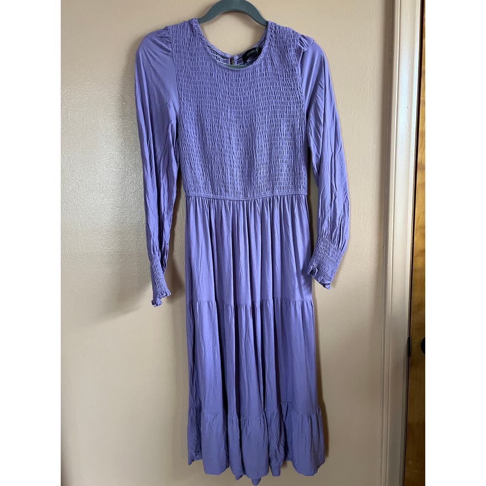 Zesica Lavender Smocked Tiered Midi Dress Long Sleeve Keyhole Back Size S